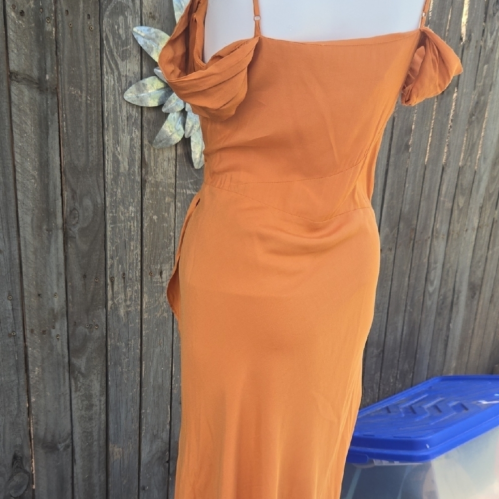 Maje Elegant Orange Off-Shoulder Dress Size 1 - Picture 5 of 7
